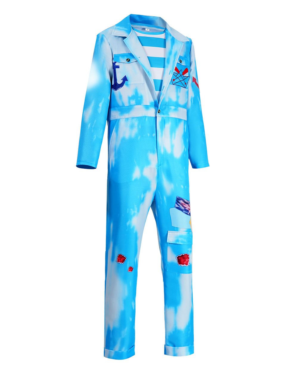 Royal Sailor Twin Costume Blue Jumpsuit with Striped Shirt and Hat for Kids Adults Halloween Cosplay Party