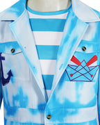 Royal Sailor Twin Costume Blue Jumpsuit with Striped Shirt and Hat for Kids Adults Halloween Cosplay Party