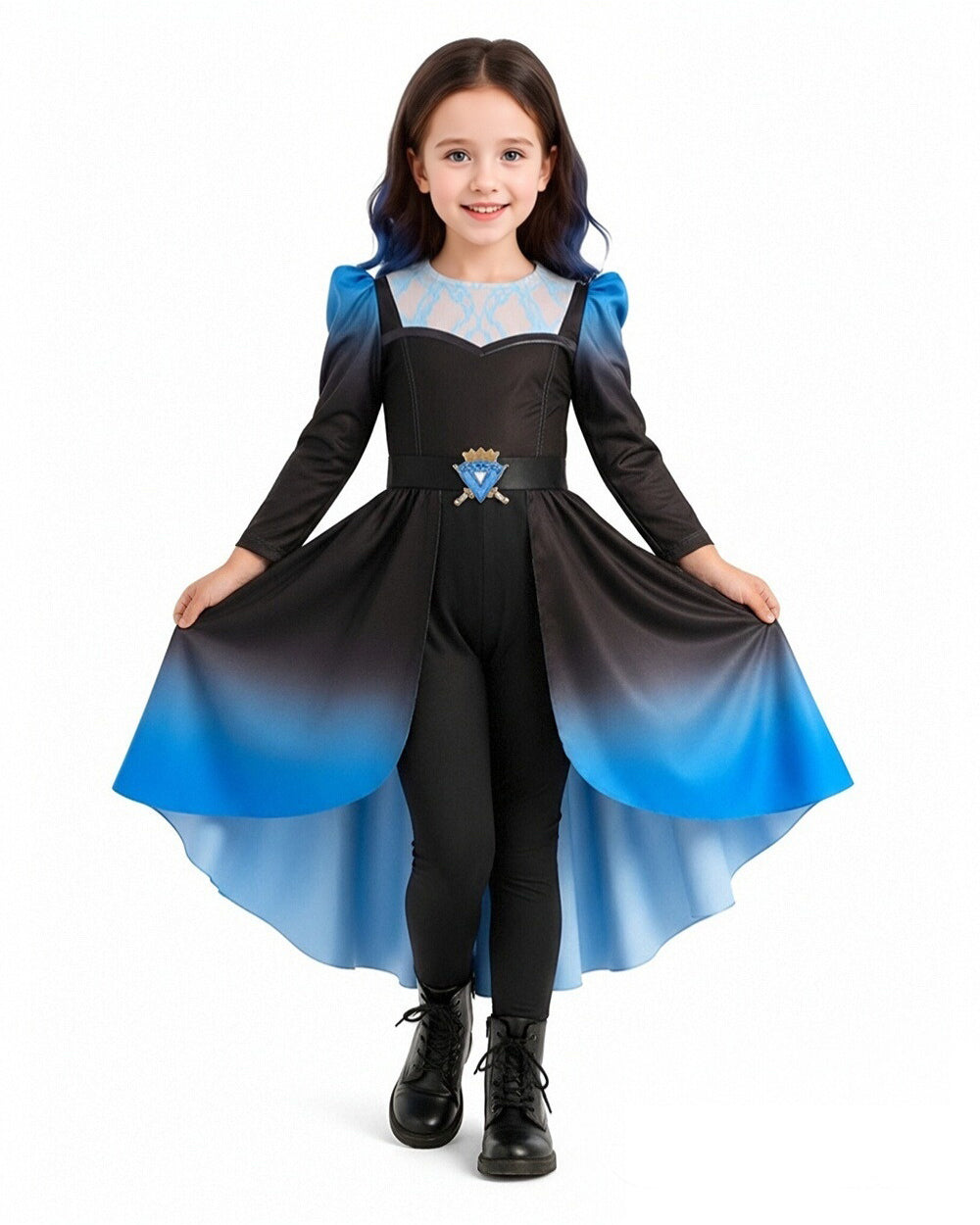 Princess Chloe Costume Wicked Blue and Black Tops Pants with Skirt 2pcs Set for Girls Women Cosplay Event