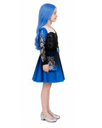 Girls Wonderland Princess Chloe Costume Blue Long Sleeve Dress Bag and Wig 3pcs Full Set for Cosplay Events