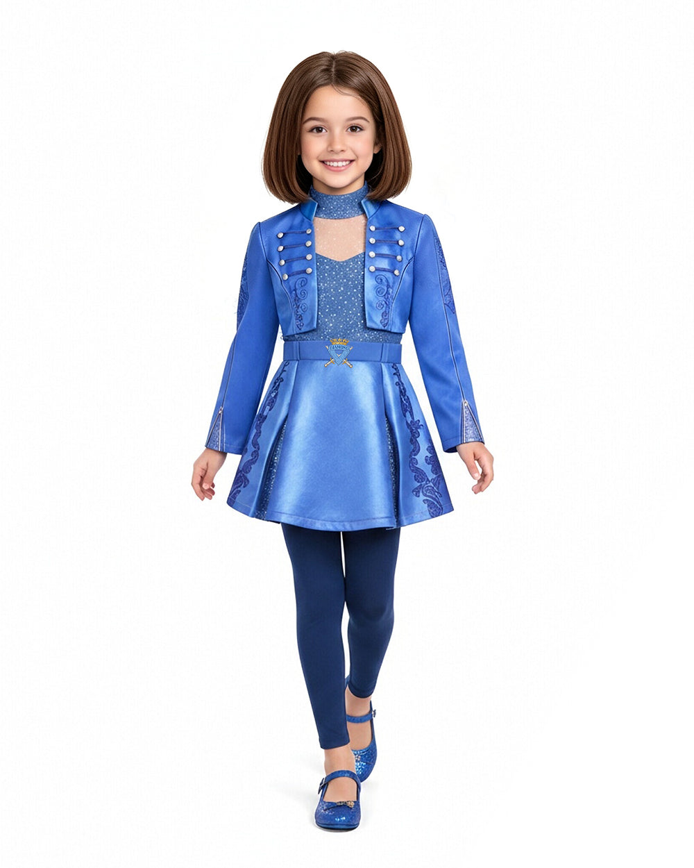 Girls Princess Chloe Costume Descendent Blue Jacket Dress and Leggings Suit for Dress Up Party
