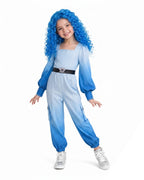 Women Princess Chloe Costume Movie 5 Blue Ombre Jumpsuit with Belt for Cosplay Party