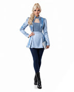 Princess Chloe Dress Royal Blue Satin 3-Piece Set Jacket Inner Top Pleated Skirt and Underskirt for Theme Party