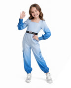 Girls Women Princess Chloe Costume Movie 5 Blue Ombre Jumpsuit with Belt for Cosplay Party