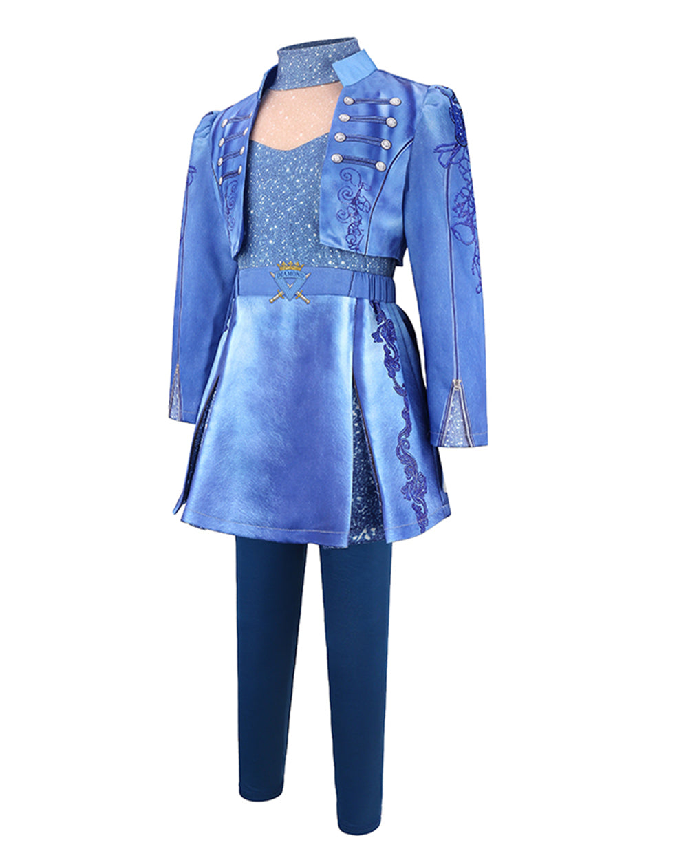 Girls Princess Chloe Costume Descendent Blue Jacket Dress and Leggings Suit for Dress Up Party