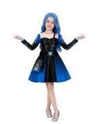 Girls Wonderland Princess Chloe Costume Blue Long Sleeve Dress Bag and Wig 3pcs Full Set for Cosplay Events