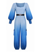 Women Princess Chloe Costume Movie 5 Blue Ombre Jumpsuit with Belt for Cosplay Party