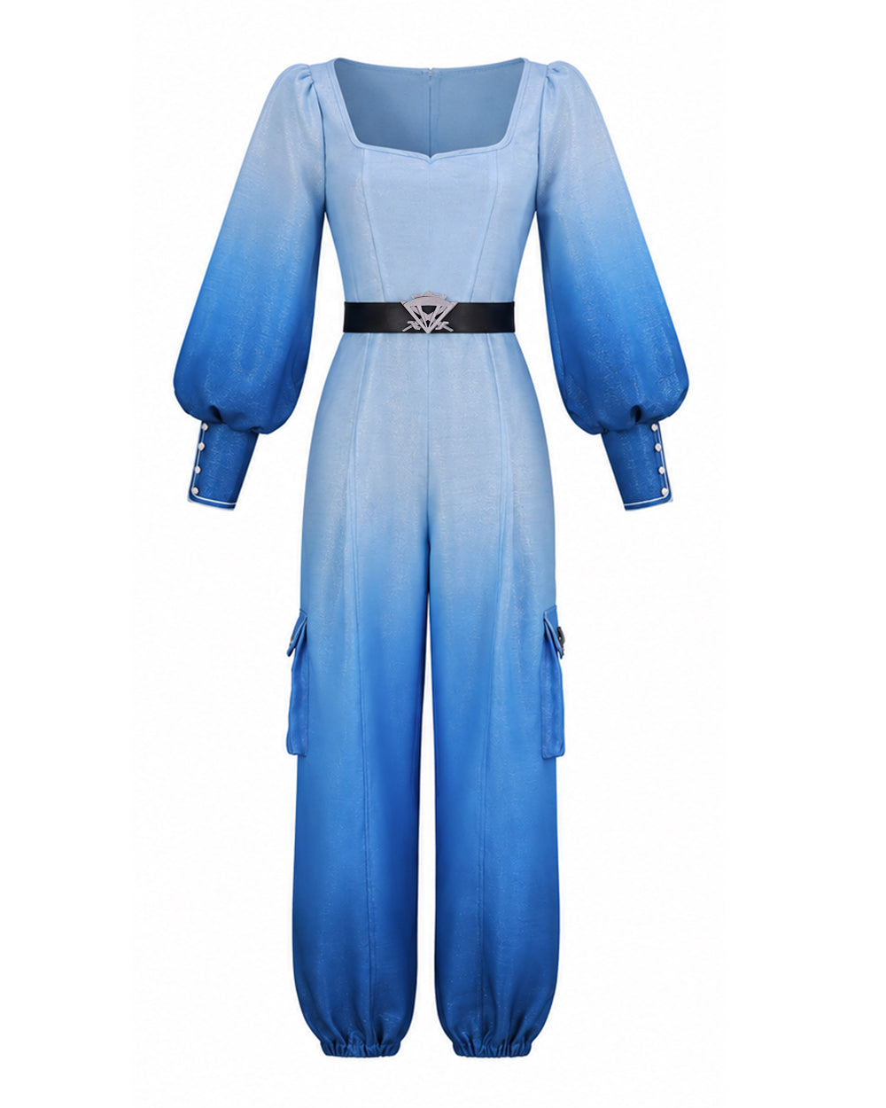 Women Princess Chloe Costume Movie 5 Blue Ombre Jumpsuit with Belt for Cosplay Party