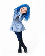 Princess Chloe Dress Royal Blue Satin 4-Piece Set Jacket Inner Top Pleated Skirt and Underskirt for Theme Party