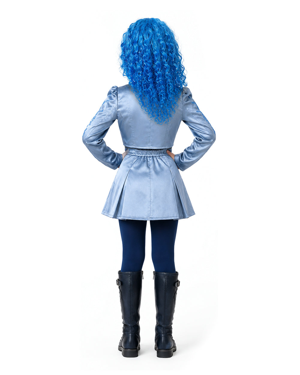 Princess Chloe Dress Royal Blue Satin 4-Piece Set Jacket Inner Top Pleated Skirt and Underskirt for Theme Party