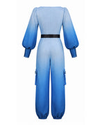 Women Princess Chloe Costume Movie 5 Blue Ombre Jumpsuit with Belt for Cosplay Party