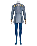 Wonderland Princess Chloe Costume Blue PU Leather Jacket Skirt Shirt with Leggings and Gloves 5pcs Outfit for Cosplay Party