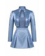 Princess Chloe Dress Royal Blue Satin 4-Piece Set Jacket Inner Top Pleated Skirt and Underskirt for Theme Party