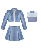 Princess Chloe Dress Royal Blue Satin 3-Piece Set Jacket Inner Top Pleated Skirt and Underskirt for Theme Party