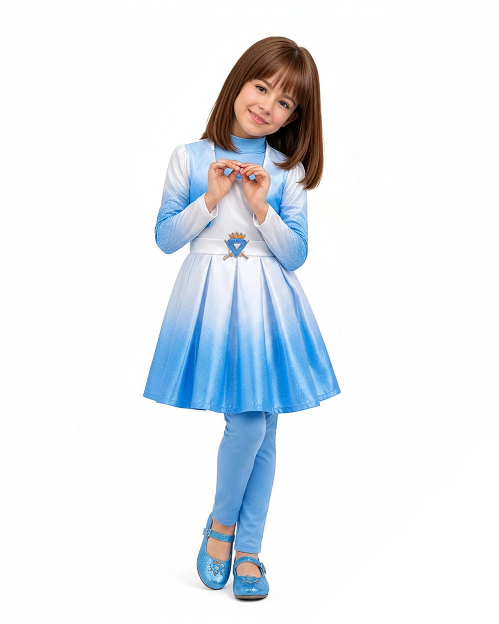 Kids Descendent Chloe Costume Movie 5 Blue Princess Jacket Dress and Leggings for Halloween Carnival
