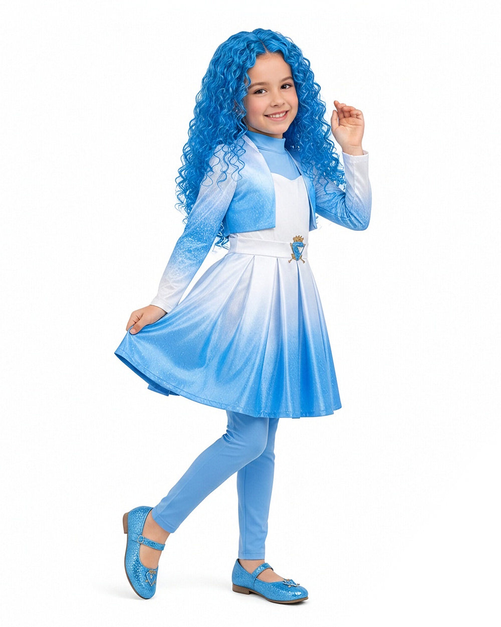 Kids Descendent Chloe Costume Movie 5 Blue Princess Jacket Dress and Leggings for Halloween Carnival