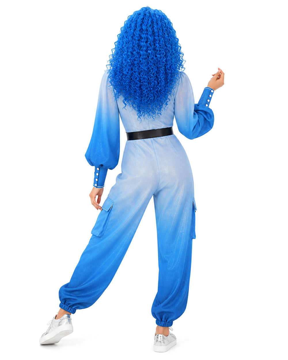 Women Princess Chloe Costume Movie 5 Blue Ombre Jumpsuit with Belt for Cosplay Party