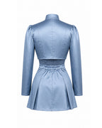 Princess Chloe Dress Royal Blue Satin 4-Piece Set Jacket Inner Top Pleated Skirt and Underskirt for Theme Party