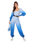 Women Princess Chloe Costume Movie 5 Blue Ombre Jumpsuit with Belt for Cosplay Party
