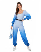 Women Princess Chloe Costume Movie 5 Blue Ombre Jumpsuit with Belt for Cosplay Party