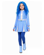 Girls Princess Chloe Costume Blue 2-in-1 Dress with Gloves and Wig for Cosplay Carnival 4-12Y