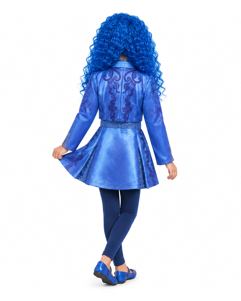 Girls Princess Chloe Costume Descendent Blue Jacket Dress and Leggings Suit for Dress Up Party