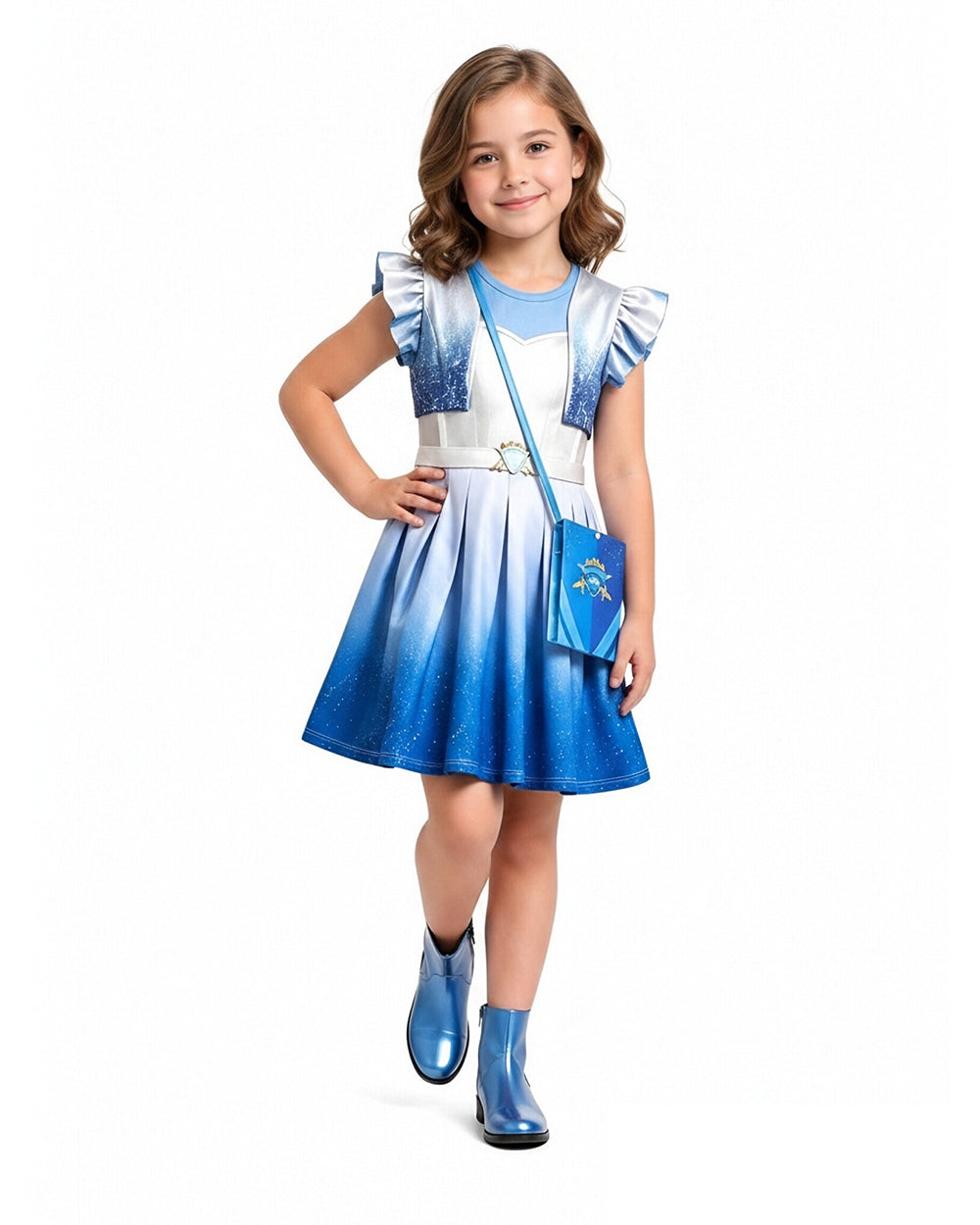 Girls Wonderland Red Princess Costume 3D Print Pink Princess Chloe Dress and Bag for Dress-up Party