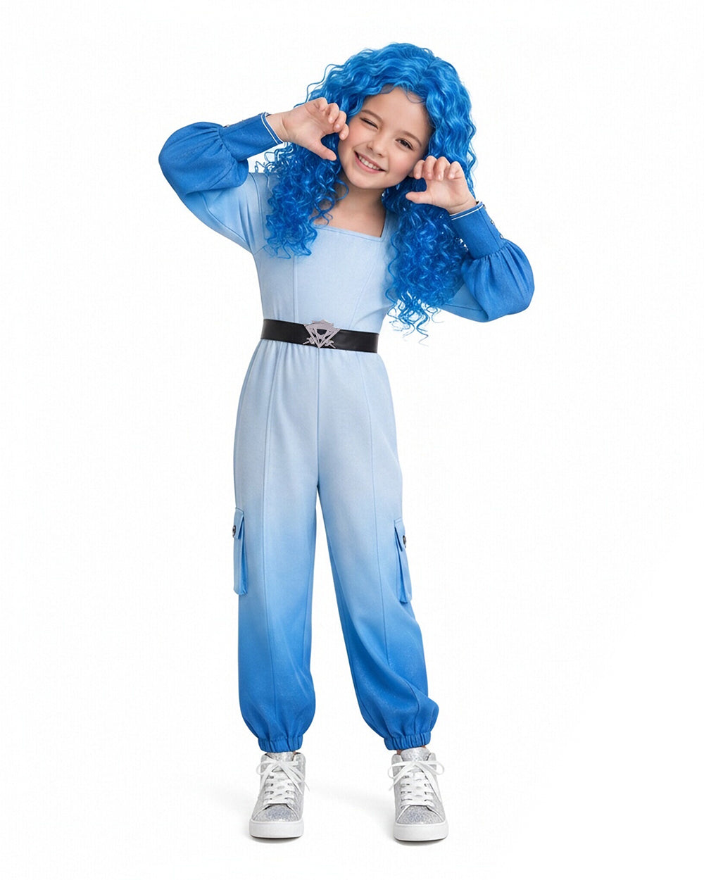 Women Princess Chloe Costume Movie 5 Blue Ombre Jumpsuit with Belt for Cosplay Party