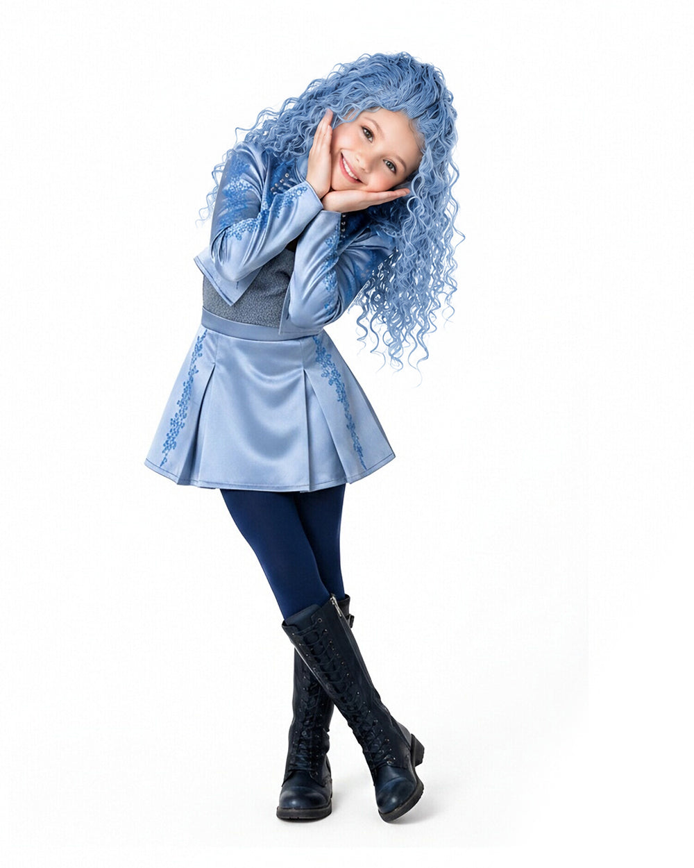 Princess Chloe Dress Royal Blue Satin 3-Piece Set Jacket Inner Top Pleated Skirt and Underskirt for Theme Party