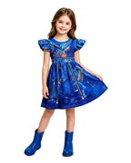 Girls Princess Evie Costume Blue Dress Gloves and Wig for Halloween Carnival