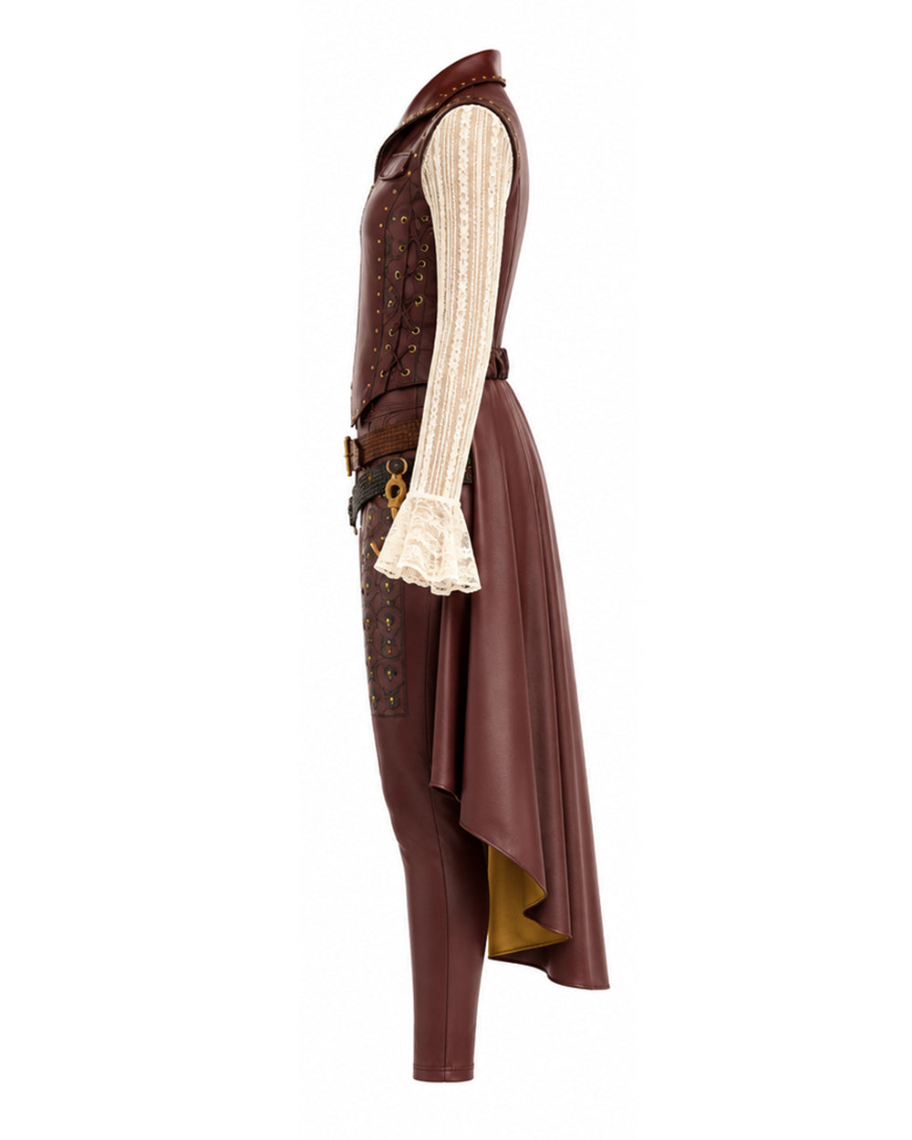 Wonderland Captain's Daughter Costume Hook Pirate Princess PU Leather Cape Vest Pants Shirt and Accessories Full Set for Halloween Party