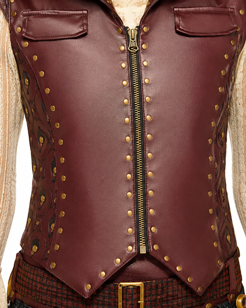 Wonderland Captain's Daughter Costume Hook Pirate Princess PU Leather Cape Vest Pants Shirt and Accessories Full Set for Halloween Party