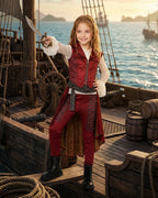 Wonderland Captain's Daughter Costume Hook Pirate Princess Cape Vest Pants Shirt and Accessories for Halloween Party