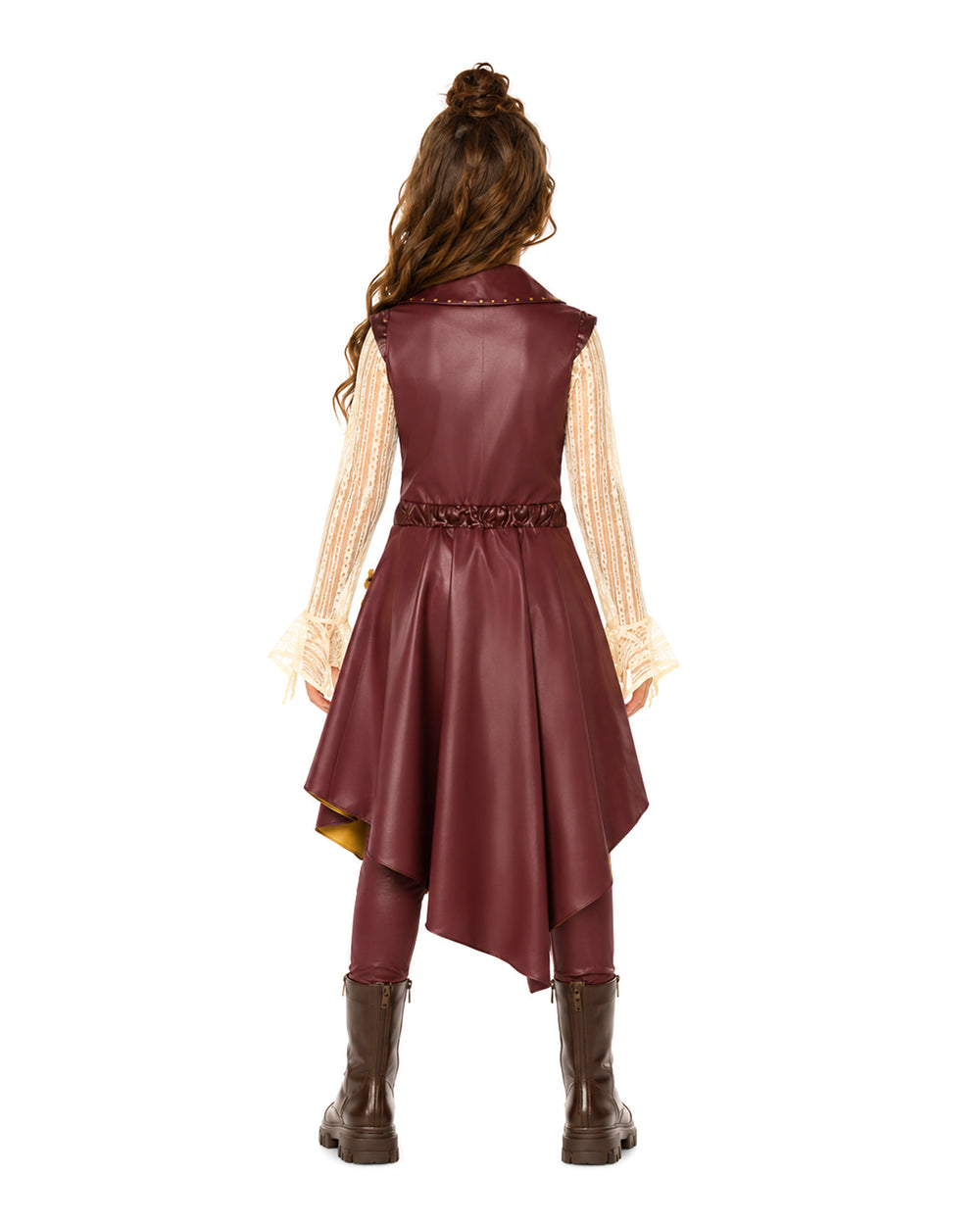 Wonderland Captain's Daughter Costume Hook Pirate Princess PU Leather Cape Vest Pants Shirt and Accessories Full Set for Halloween Party