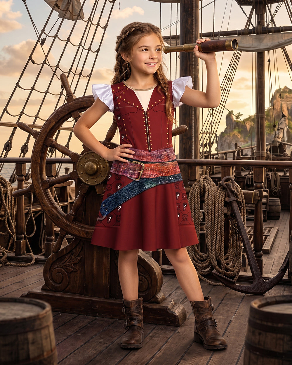 Kids Pirate Costume Wonderland Captain's Daughter Skater Dress for Themed Parties