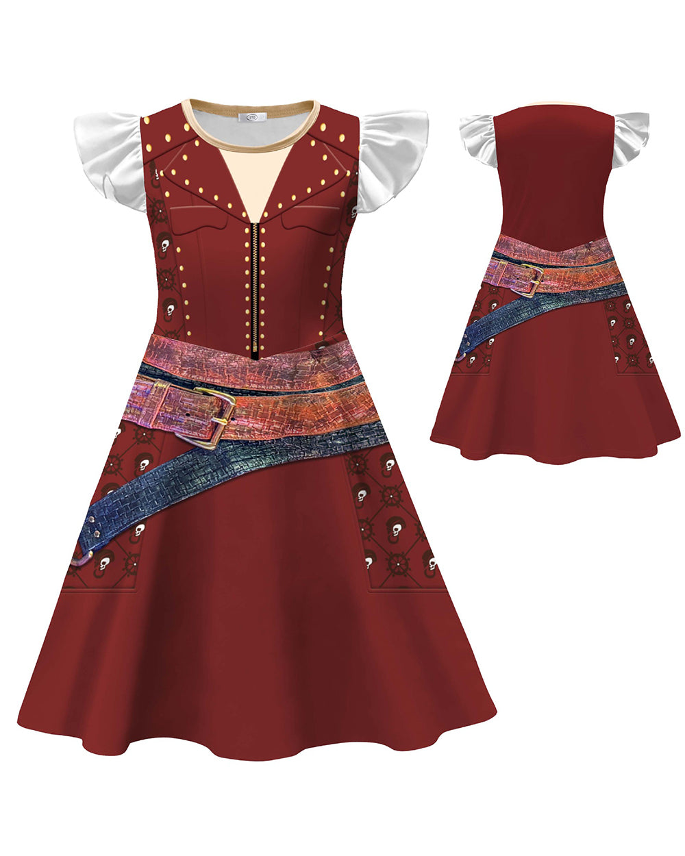 Kids Pirate Costume Wonderland Captain's Daughter Skater Dress for Themed Parties