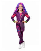 Kids Mal Costume Fashion Dress Up Jumpsuit Wig and Gloves for Halloween Carnival