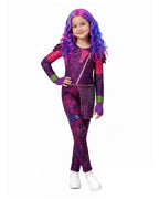 Kids Mal Costume Fashion Dress Up Jumpsuit Wig and Gloves for Halloween Carnival