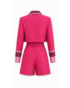 Women Pink Princess Costume Movie 5 Cropped Blazer Shorts Shirt and Accessories 6pcs Suit for Cosplay Events