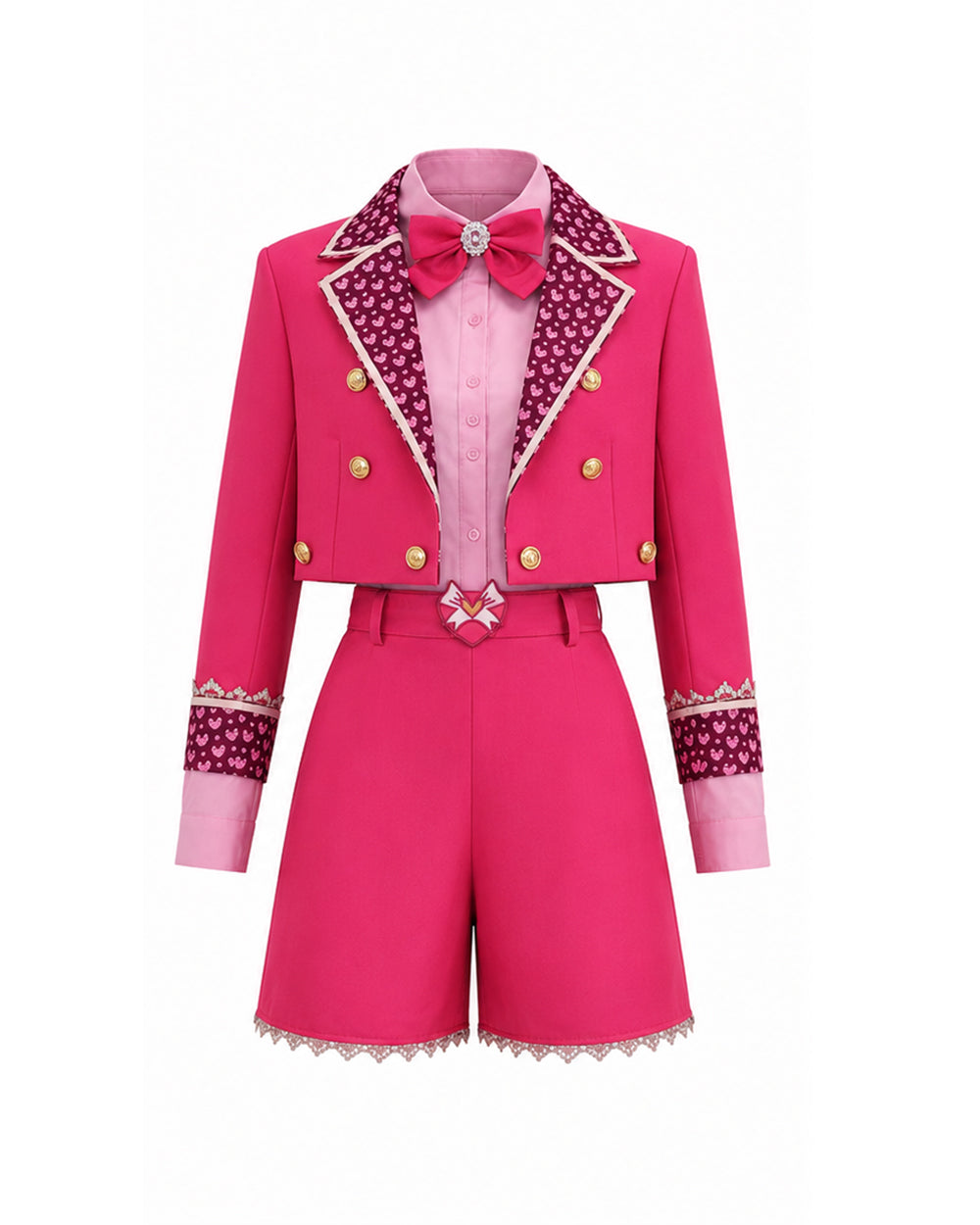 Women Pink Princess Costume Movie 5 Cropped Blazer Shorts Shirt and Accessories 6pcs Suit for Cosplay Events