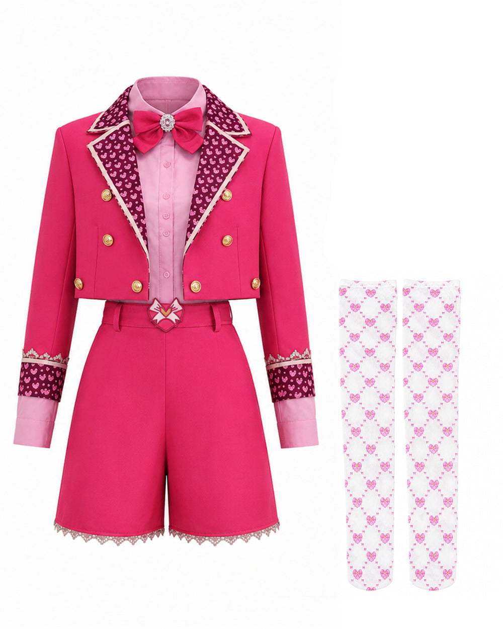 Women Pink Princess Costume Movie 5 Cropped Blazer Shorts Shirt and Accessories 6pcs Suit for Cosplay Events