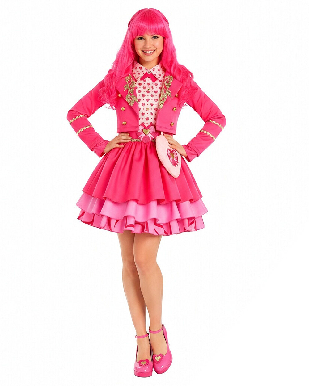 Pink Princess Costume Movie 5 Jacket Shirt Skirt and Bag 4pcs Full Set for Kids Adults Cosplay Events