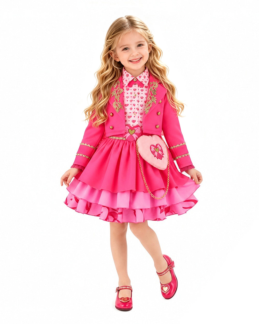 Pink Princess Costume Movie 5 Jacket Dress Bag and Belt 4pcs Full Set for Kids Adults Cosplay Events