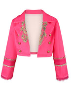 Girls Pink Princess Costume Descendent Jacket Shirt Skirt and Bag 4pcs Full Set for Cosplay Events