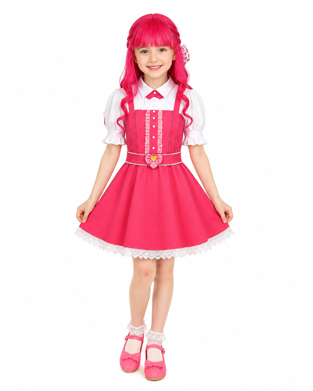Wonderland Pink Princess Costume Mommy and Me Dress Blet and Wig Full Set for Cosplay Event