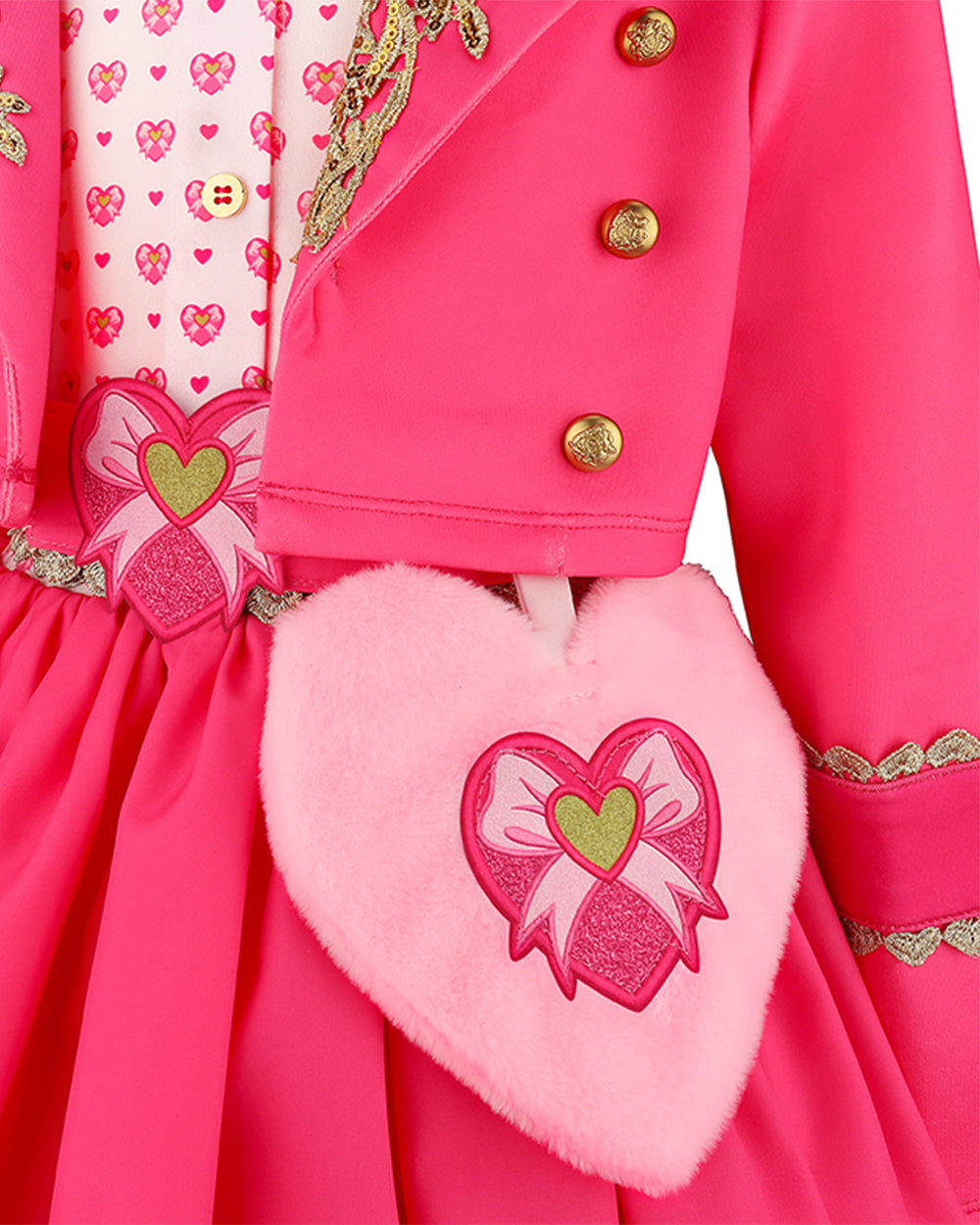 Girls Pink Princess Costume Descendent Jacket Shirt Skirt and Bag 4pcs Full Set for Cosplay Events