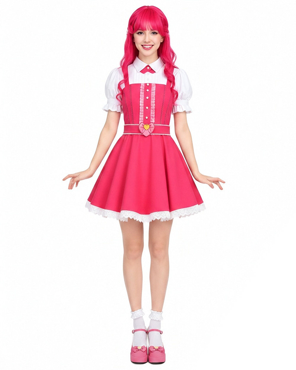 Wonderland Pink Princess Costume Mommy and Me Dress Blet and Wig Full Set for Cosplay Event