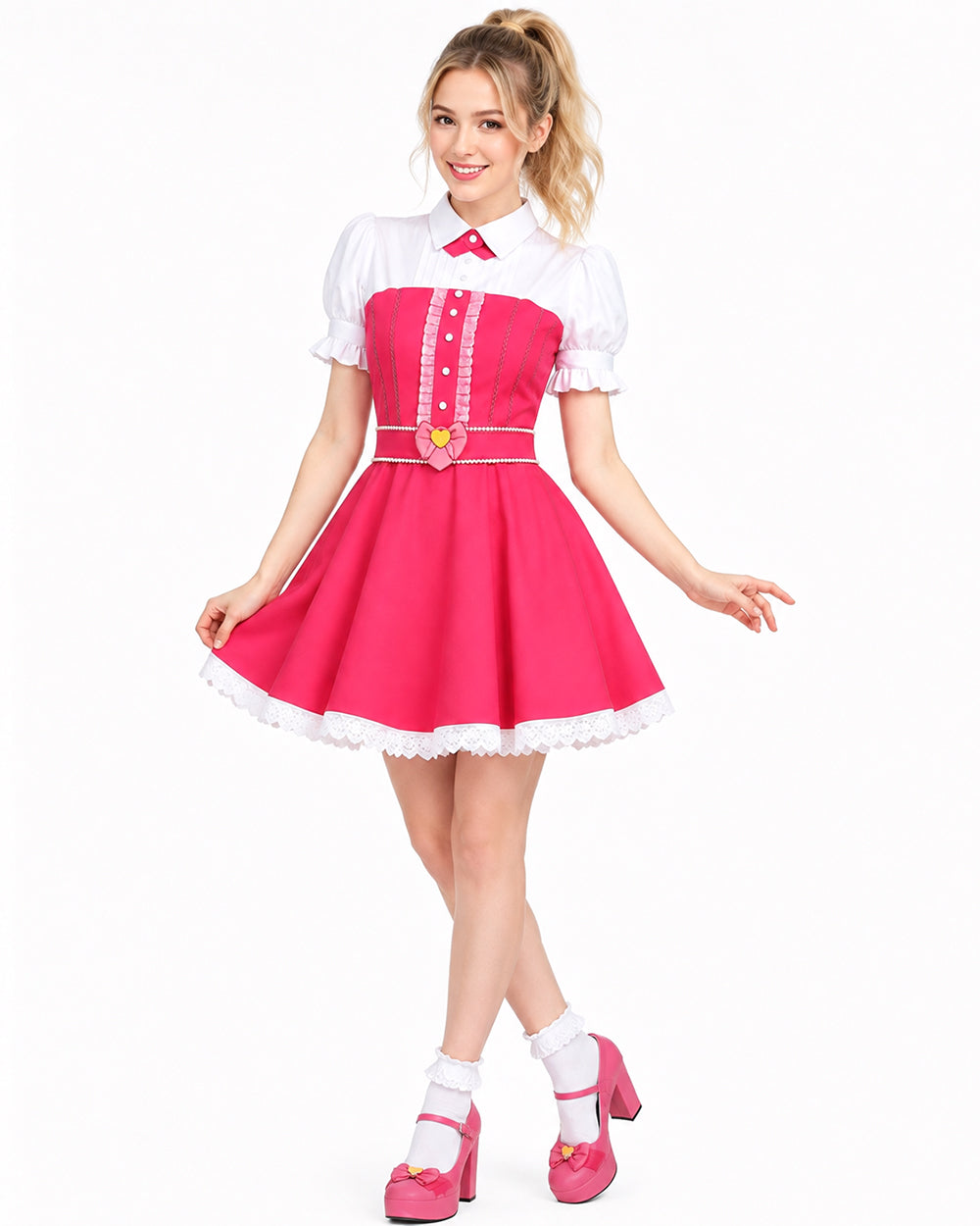 Wonderland Pink Princess Costume Mommy and Me Dress Blet and Wig Full Set for Cosplay Event