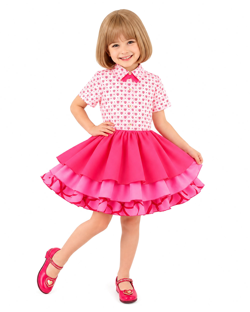Girls Pink Princess Costume Descendent Jacket Shirt Skirt and Bag 4pcs Full Set for Cosplay Events
