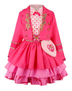 Girls Pink Princess Costume Descendent Jacket Shirt Skirt and Bag 4pcs Full Set for Cosplay Events